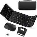 Portable Foldable Keyboard and Mouse Combo,Dual Mode Bluetooth2+2.4G Wireless,Rechargeable Silent Full-Layout Travel Kit for iPad,Tablet,Laptop,Home & Office Black