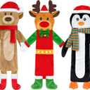 3 Pack Christmas Squeaky Dog Toys, Plush No Stuffing Toy for Dog Puppy, Durable Chew Bite Toys for Small Medium Large Dogs, Interactive Xmas Reindeer, Penguin, Bear for Aggressive Chewers