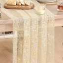 Artoid Mode Gold Gauze Champagne Table Runner 120 Inch 10FT, Glitter Metallic Foil Sheer Dining Wedding Anniversary Holiday Birthday Table Decor for Home Party (28" x 120")