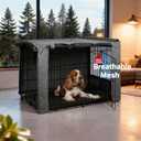 HiCaptain Breathable Dog Crate Cover 30 Inch, Durable Heavy Duty Kennel Cover, Dual Zippered Panels, Windproof Waterproof UV-Resistant(Grey)