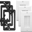 VCE Brush Wall Plate with Mounting Bracket 3-Pack, Cable Pass Through Insert Single Gang Wall Cover for Low Voltage Cables, Cord Hider for Wall Mount TV, Home Theater System, White