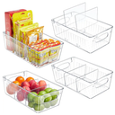 Kootek Refrigerator Organizer Bins with Removable Dividers, Freezer Organizer Bins Clear Pantry Organization and Storage Bins, Plastic Stackable Food Storage Bins for Fridge, Kitchen, Cabinet (4 Pack)