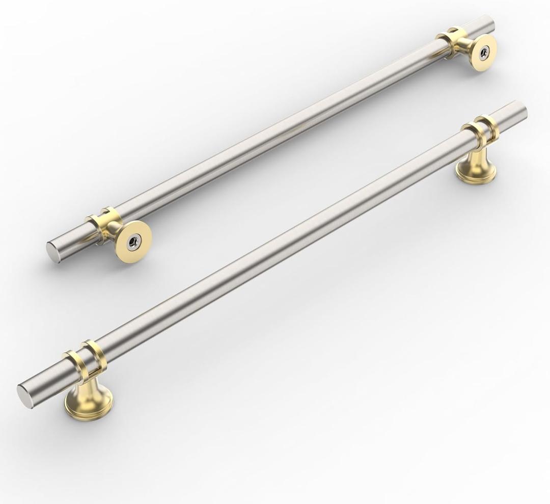 Amerdeco 10 Pack Brushed Satin Nickel and Gold Cabinet Pulls 10 Inch(254MM) Hole Centers Kitchen Cabinet Handles Cabinets Hardware Drawer Pulls ZH0058