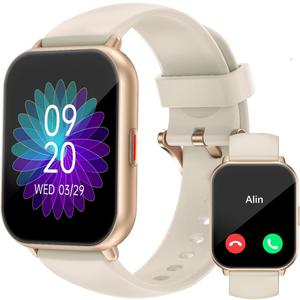 RUIMEN Smart Watches for Women Men (Answer/Make Calls, 2 Bands Included), 1.8" Smartwatch for iOS/Android Phones, Fitness Tracker Heart Rate/Sleep Monitor Digital Watch Waterproof Milky White