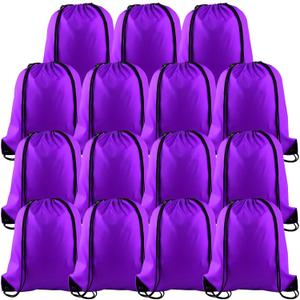PLULON 15 Pcs Purple Drawstring Bags Drawstring Backpack Bulk, String Backpack Cinch Sack Sport Gym Backpack Bags for Yoga Traveling Outdoor Sports