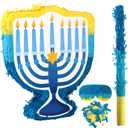 Menorah Pinata Set Hanukkah Winter Birthday Party Supplies with Eye Mask Sticks Hanukkah Themed Party Holiday Games Newborn Baby Photo Prop Decoration