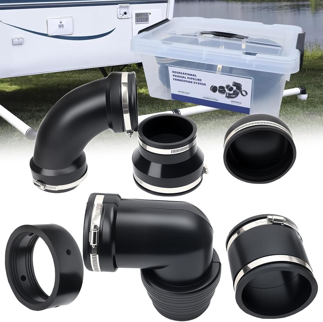 RV and Camper Sewer Waste Plumbing Connection System Kit Compatible with 3 inch PVC Pipe RV Sewer Hose Fittings RV Sewer Adapter 6 Pcs, Set with Transparent Storage Box