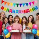 5 x Colorful Happy Birthday Banner with 12pcs Pennant Banner Flags, Rainbow Happy Birthday Sign with Shiny Gold Letters, Party Decorations for Boys Girls, DIY Party Supplies (Multi-color)