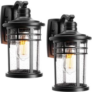 Darkaway Outdoor Porch Lights Wall Mount, Outdoor Light Fixtures Sconces Wall Lighting with Seeded Glass Waterproof Exterior Lights for Patio Yard House Hallway Doorway Garage(2 Pack, Black)