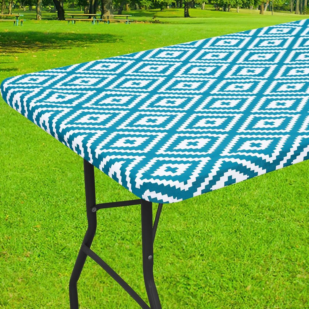 Smiry Rectangle Table Cloth Cover, Waterproof Elastic Fitted Picnic Tablecloth for 5 Foot Tables, Wipeable Flannel Backed Vinyl Tablecloths for Camping, Dining, Outdoor (Teal, 30" x 60")