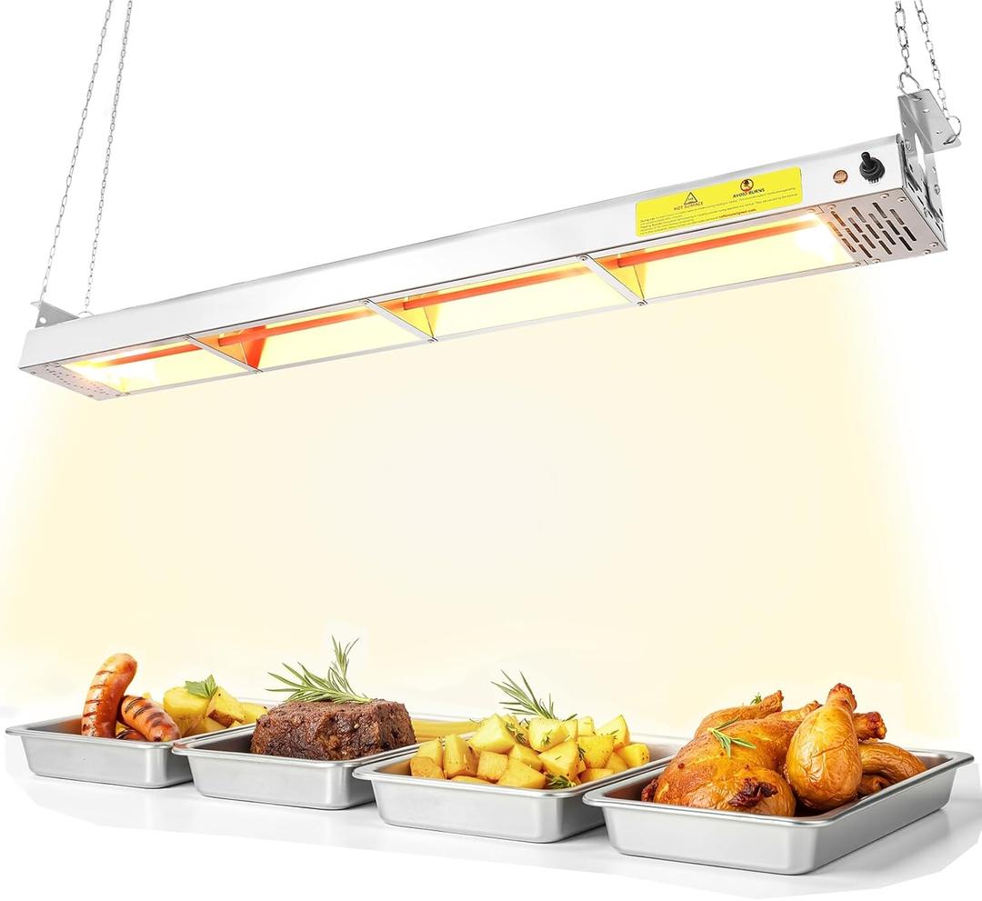 48-Inch Food Heat Lamp - 1350W Commercial Food Warmer Lamp Overhead Stainless Steel Catering Heat Lamps Electric Strip Heater for Restaurant Buffet Parties Kitchen, Silver 115V