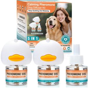Dog Calming Pheromones Diffuser to Calm Pet 5 In 1 Advanced Kit Appeasing Pheromone Diffuser for Anxiety Relief (2 Plug in+2 Pack 48ml Refill) Reduce Aggression Fighting Barking Stress (Tasteless) 