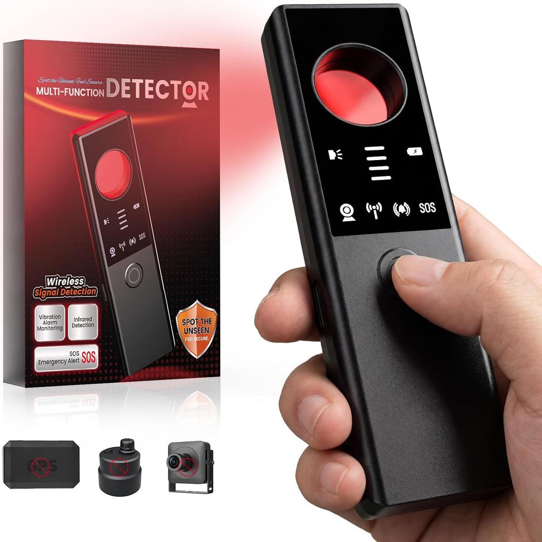 Hidden Camera Detectors - 6-in-1 GPS Tracker & Bug Detector, Anti-Spy Device, Portable Privacy Protector for Solo Users/Hotel/Office/Home/Car with Intrusion Alert & SOS Flash Alert, Black
