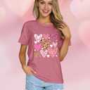 Valentines Shirts for Women Love Hearts T-Shirt Happy Valentine's Day Tee Tops (X-Large, Pink1)