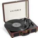 Victrola Journey+ Bluetooth Suitcase Record Player Built-In Speakers, 33-1/3, 45 & 78 RPM Vinyl Record Player, RCA Out, Headphone Jack, Wireless Streaming (Dark Brown)