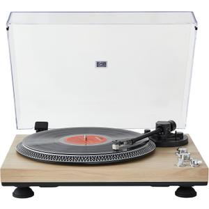 Fully Automatic Belt-Drive Turntable with Premium Cartridge,Hi-Fi,Carbon Fibre Arm,2 Speed, Dust Cover, Anti-Resonance,Adjustable Counterweight,Wood