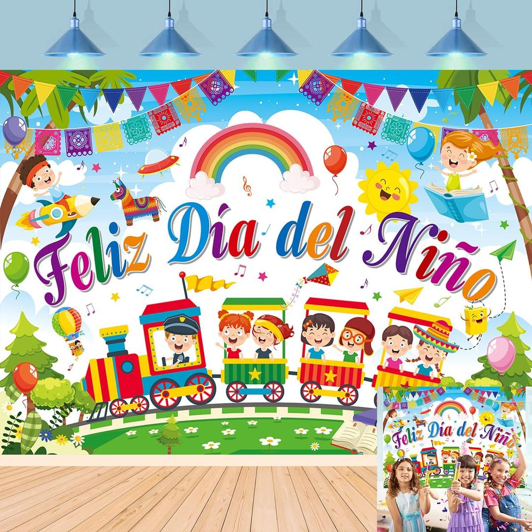 Feliz Dia Del Nio Backdrop Colorful Mexican Children's Day Photography Background Kids Student School Classroom Mexico Children's Day Party Decorations Banner Photo Props (8x6FT)