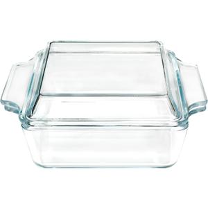 Small 1-QT Square Tempered Glass Casserole Dish with Lid, Mini Clear Glass Casserole Cookware with Glass Lid