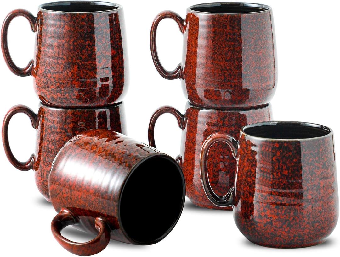 Hasense Coffee Mugs 10 oz, Ceramic Small Espresso Cups Set of 6, Mini Cups with Handle for Coffee, Tea and Cocoa, Modern Mugs for Mother's Day Gift, Dishwasher & Microwave Safe, Red