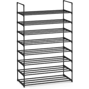 SONGMICS Shoe Rack, 8-Tier Shoe Organizer, Metal Storage Shelf, Upright or Upside Down, for 32-40 Pairs, Stackable, for Entryway, 11.8 x 36.2 x 56.5 Inches, Black ULSA308BH01