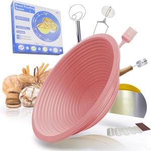 Cream Pink Sourdough Bread Baking Set - Guard Basket, Proofing Basket & Bowl