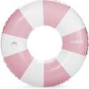 FUNBOY Giant Vintage Stripe Inflatable Tube Pool Float with Cup Holder 48" Large Pool Float for Adults Inner Tube Swimming Pool Toys Swim Rings Pool Lounger Float for Pool Party & Summer (Pink)