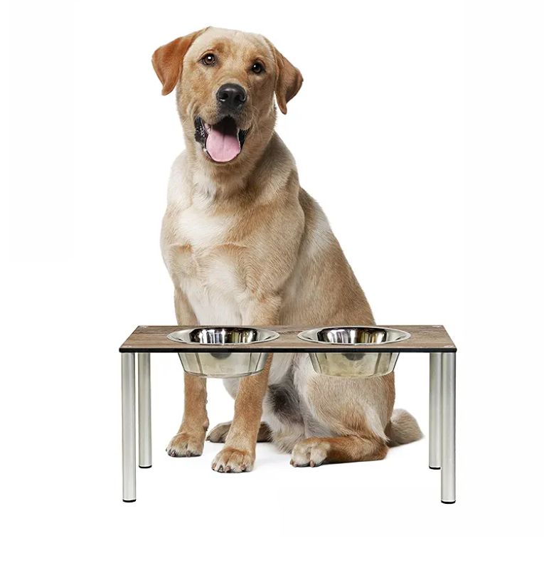 Raised Pet Bowls for Cats and Dogs, Outdoor Elevated Dog Cat Food and Water Bowls Stand Feeder on Aluminum Legs with 2 Stainless Steel Bowls Sizes for Small Medium and Large Dogs. - Large (Amaretto)
