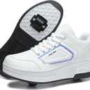 Wooowyet Roller Skate Shoes for Kids Boys Girls Rechargealbe Wheels Sneakers Fashion Roller Wheeled (5 Big Kid, White)