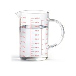 Luvan 34OZ/1000ML Glass Measuring Cup, 4 Cup Glass Measuring Cups With 3 Scales (Ml/Oz/Cup), High Borosilicate Measuring Cup With Handle and V-Shaped Spout, Dishwasher/Freezer/Microwave Safe