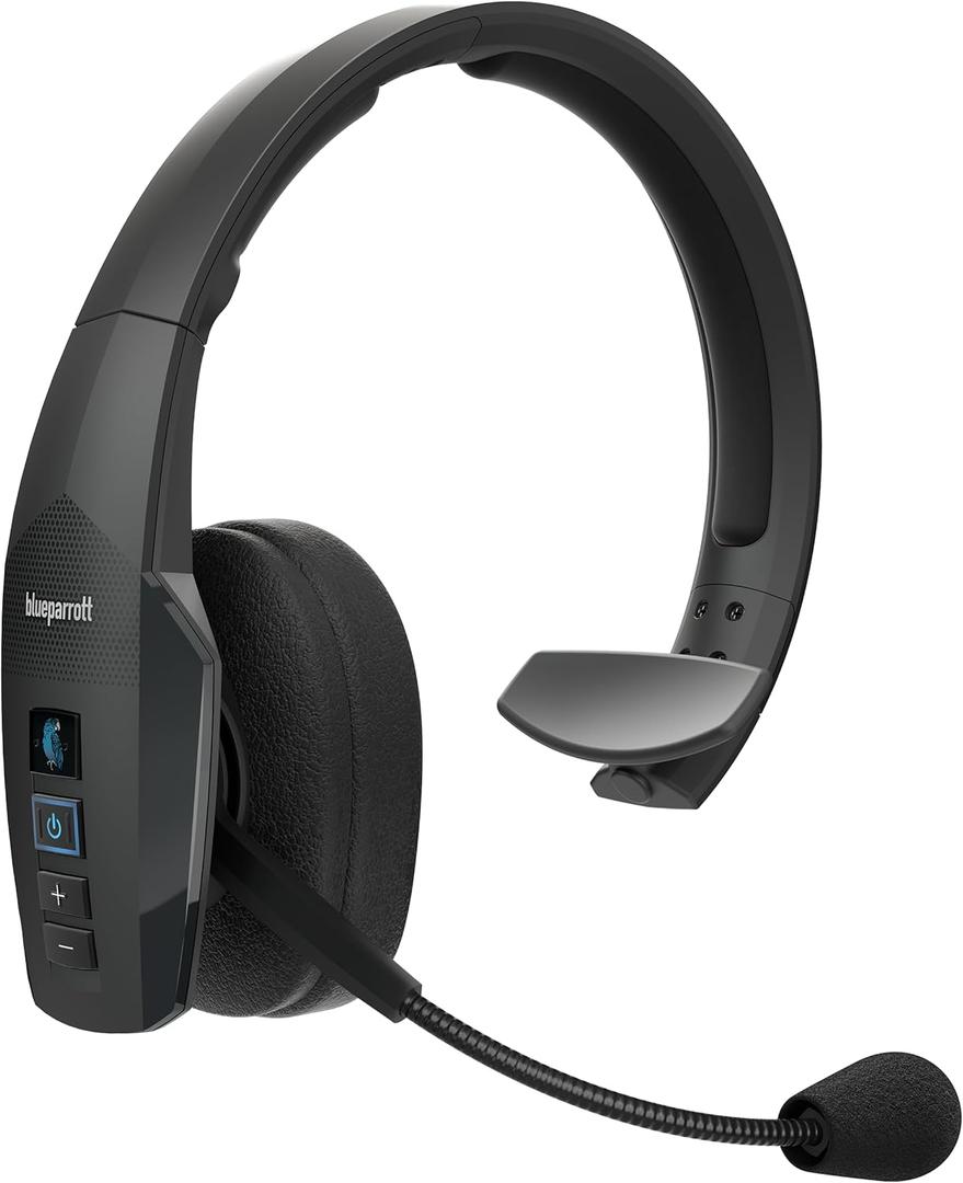 BlueParrott B350-XT Mono Bluetooth Wireless Headphones 96% Noise Canceling Over Head Trucker Headset with Mic, Adjustable Lightweight Headband, IP54-Rated Protection, 24 hrs. Talk Time, Black