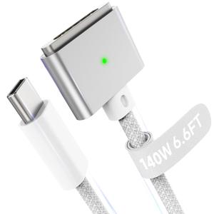 Hugener Magnetic 3 Cable USB-C 6.6FT Compatible with M4/M3/M2 MacBook Air Pro Charger, 140W Magnetic Safe 3 Cable for MacBook Air(13"/15" 2025/2024/2023/2022), Pro(16"/14" 2024/2023/2021), Grey