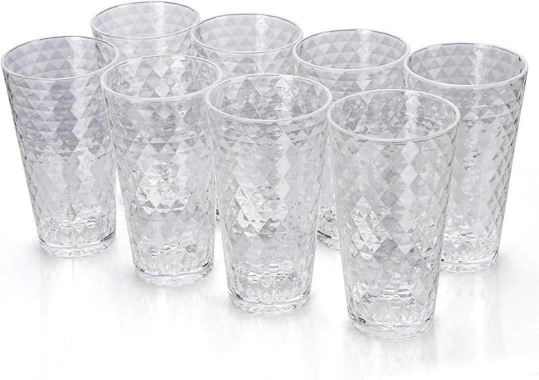 BPA-Free Plastic Tumblers 8 Pack (8x22oz) | Reusable Dishwasher Safe | Stackable Shatterproof Cups | Plastic Drinkware & Drinking Tumblers for Restaurant, Home, Party (Transparent)