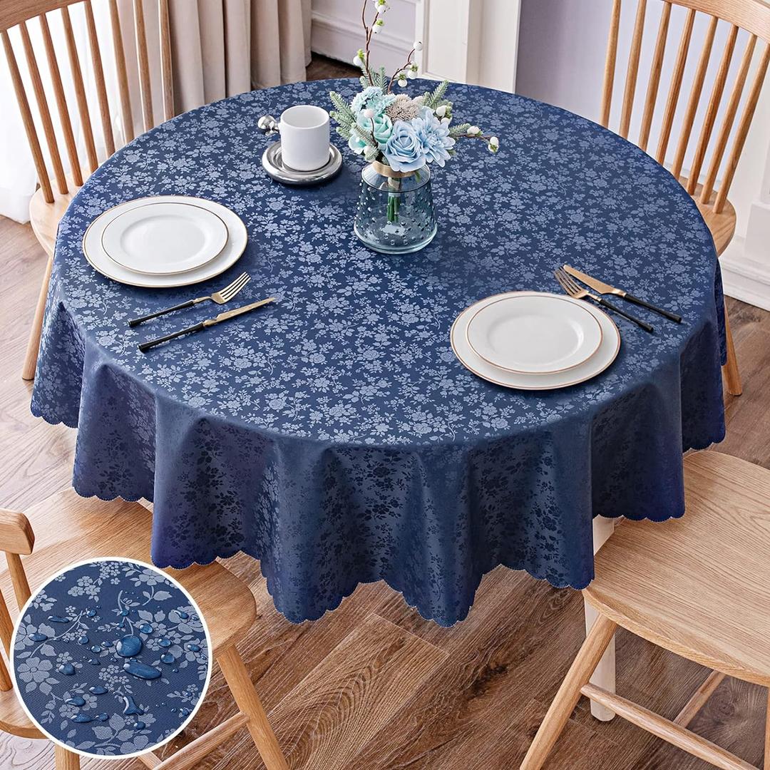 Smiry Round Table Cloth, Waterproof Heavy Duty Vinyl Tablecloths, Wipeable Washable Table Cover for Kitchen and Dining Room (Navy Blue, 60" Round)
