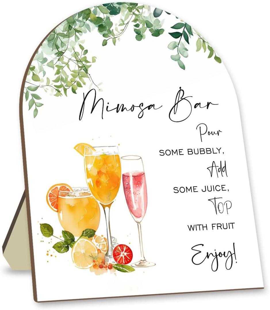 Mimosa Bar Sign, Wooden Sign with Stand, Floral Decoration Baby Shower Sign, Baby Shower Welcome Sign, Party Decor Supplies