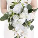  Bridal Bouquet, White Artificial Wedding Bouquets for Bride Bridal Bouquet Bridesmaid Bouquet Tossing Bouquet for Wedding Ceremony and Anniversary(White)