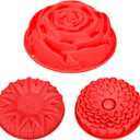 saphe 3 Pack silicone Cake Molds for baking, Large Round Sunflower Shapes baking molds, Nonstick different shapes Cake Molds, Perfect bakeware for cake, bread, Jello Brownie Tart Pie (red) (3)
