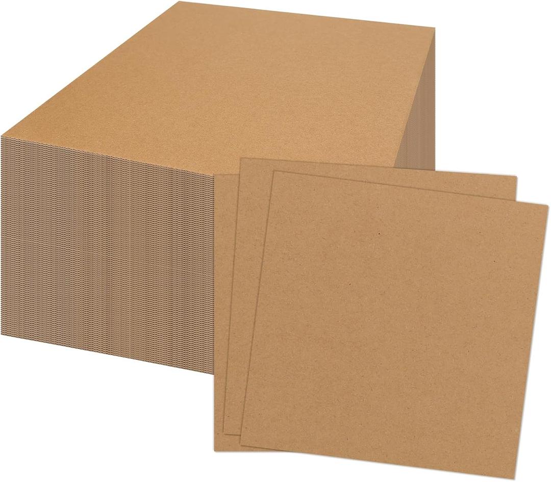RLAVBL 100 Pack 12x12 Corrugated Cardboard Sheets, Flat Cardboard Inserts for Shipping, Mailing, Packing, DIY Crafts