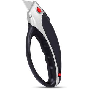 Internet's Best Ergonomic Utility Knife with Non Slip Feature - Retractable Razor Knife Set - Box Cutter Locking Razor Knife - Storage Pouch Extra Blade Refills - Easy Change