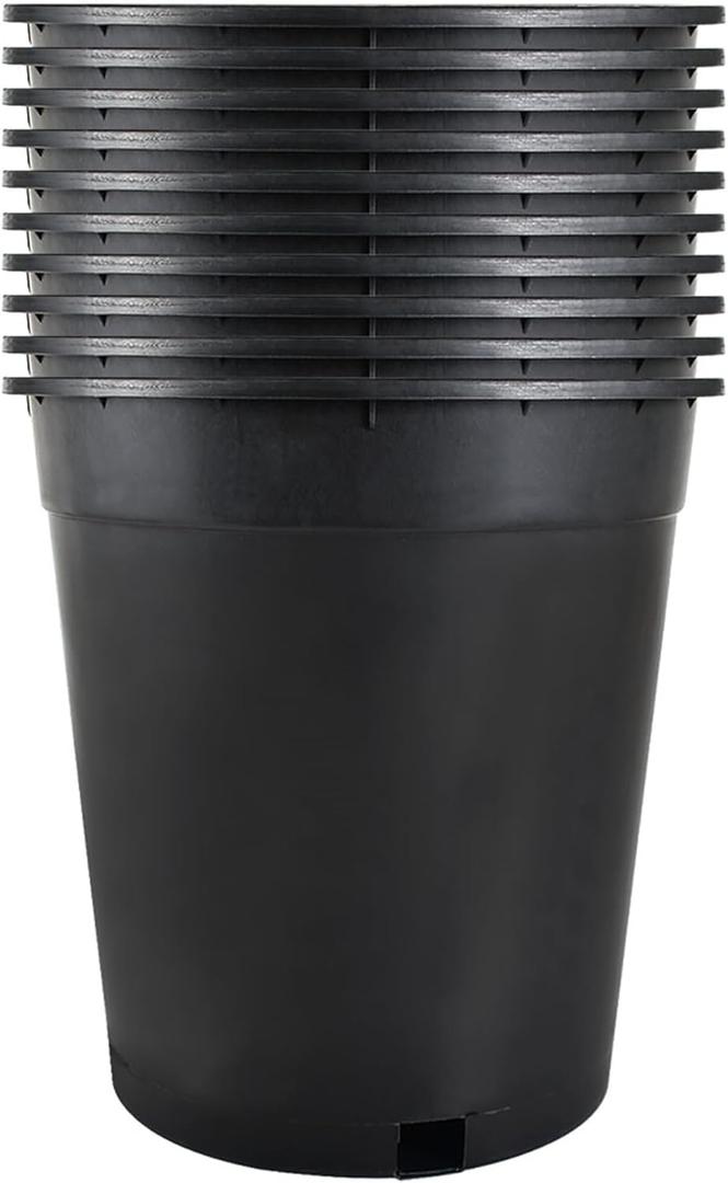 10 Pack 5 Gallon 11inch Black Nursery Pot Planter Grower Flower Pot Garden Seedling Planters Containers, Plastic Injection Molded Pots with Drainage Holes