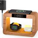 Bamboo Wireless Charging Station, Night Light with Digital Alarm Clock, Nightstand Charging Station for Apple Devices, Fast Wireless Charger for iPhone/Apple Watch/AirPods Pro