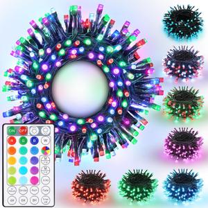 Joomer Christmas String Lights - 32FT 100LED Plug-in RGB String Lights with Remote, Waterproof Outdoor Indoor with Timer Memory Function for Tree, Yard, Christmas Decor (Non-Connectable) (33FT)