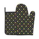 Happy Mardi Gras Purple Plaid Oven Mitts and Pot Holders Sets Heat Resistant Non Slip Gold Fleur De Lis Kitchen Gloves Hot Pads Potholders 2 Pack Set Mardi Gras Decor for Chef Cooking Bakers Kitchen