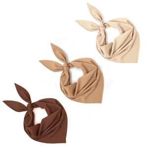 MoHern Bandana Headband for Women, 3 Colors Adjustable Tie-Back Boho Head Scarf, Triangle Hair Bandanas with Precision Cut Design (One Size, Beige+khaki+coffee)