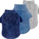 Idepet Fleece Dog Sweater 3 Pack, Velvet Puppy Clothes, Fuzzy Cat Apparel, Soft Outfits, Thermal Pet Clothing for Fall Winter Coat for Small Dogs (Grey+Blue+Navy) S