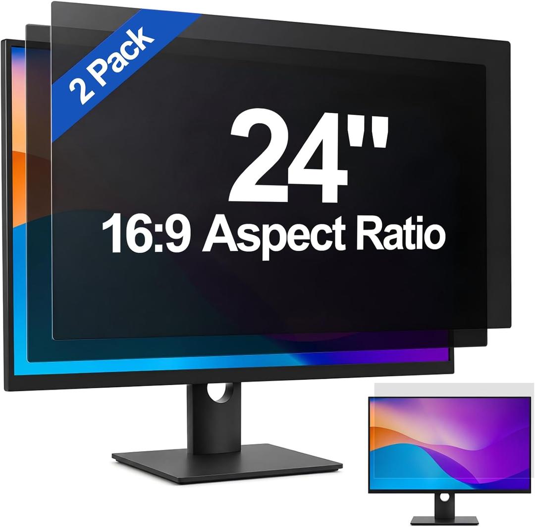 GMOC [2-Pack] 24 Inch Privacy Screen for Computer Monitor, 16:9 Aspect Ratio Anti Blue Light Glare Shield, Removable Blackout Filter for Desktop Security, Anti-Spy Private Protector for 24" Monitor