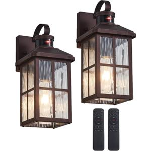2 Pack Motion Sensor Porch Lights Outdoor with Remote, Dusk-to-Dawn Exterior Lighting Fixtures 4 Modes & Weatherproof Outdoor Wall Lights - Ideal for Porch, Patio, Entryway, Garage (Bronze)