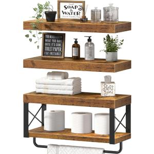 QEEIG Bathroom Shelves Over Toilet - Floating Shelf for Wall Toilet Paper Storage Farmhouse 16 inch Set of 3, Rustic Brown (029-40BN3)