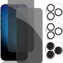 Pehael [2+2 Pack] iPhone 15 Pro Privacy Screen Protector with Camera Lens Protector Full Coverage Anti-Spy Tempered Glass Film 9H Hardness Upgrade Edge Protection Easy Installation Bubble Free