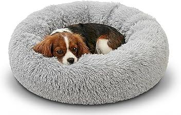 Active Pets Premium Large Donut Dog Bed, Fits Up to 100 lbs, Removable Cover & Washable Cushion, Plush Long Pile Faux Fur Fabric, Portable Dark Grey Pet Bed Furniture for Big Adult Canines & Cats