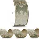 Snowflake Velvet Ribbon 2.5" x10 Yards Sage Green Velvet Ribbon with Champagne Gold Backside Reversible Dusty Green and Gold Christmas Wired for Tree Decoration, Wreaths, Home Decor